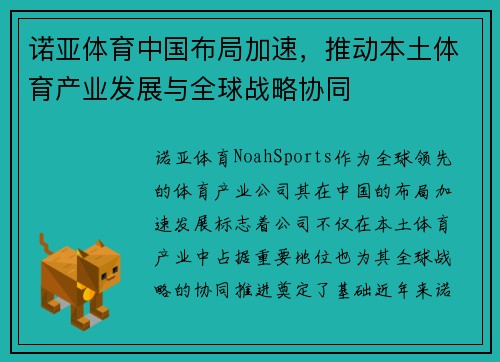 诺亚体育中国布局加速，推动本土体育产业发展与全球战略协同